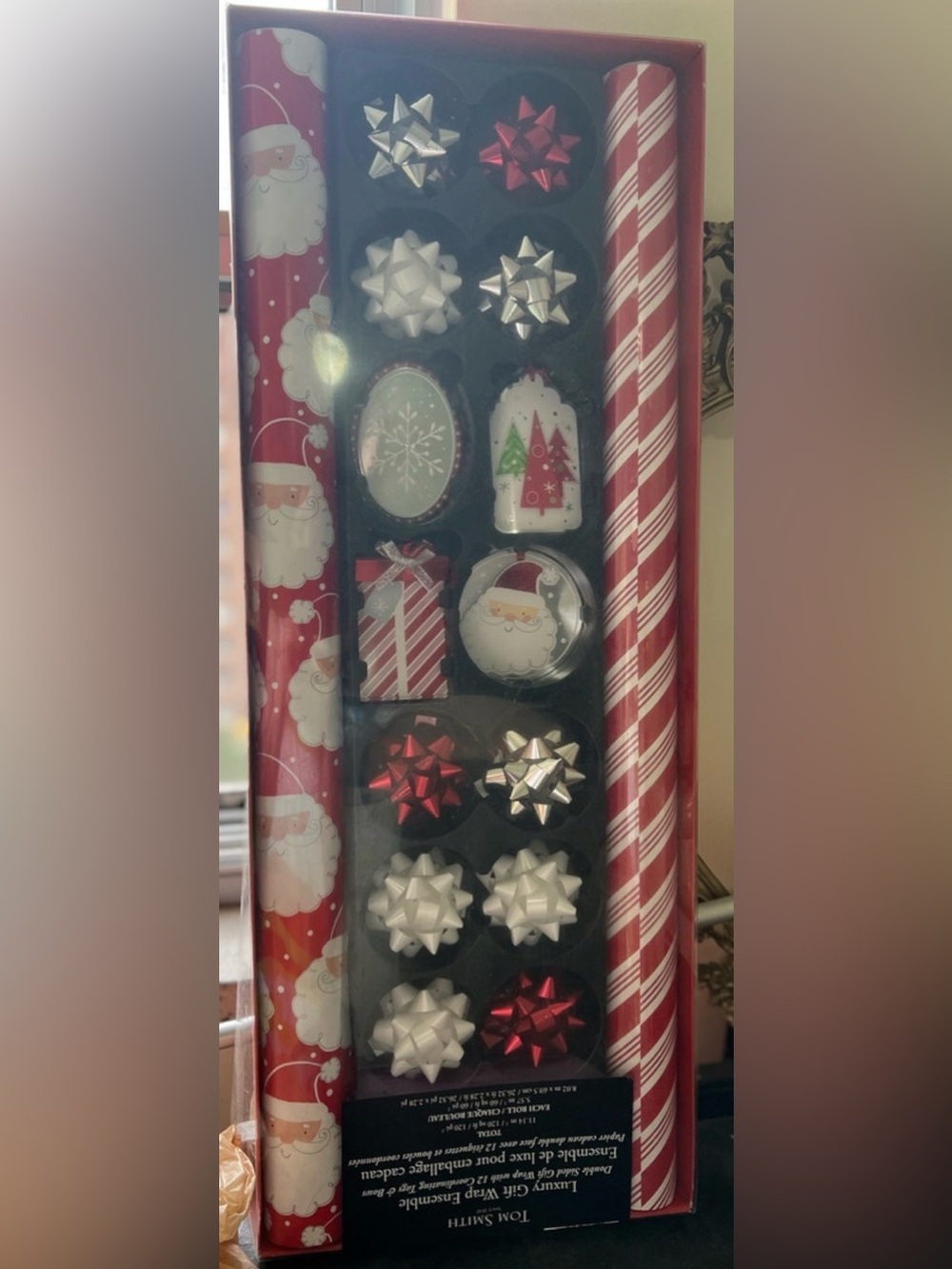 Holiday Gift Wrap Set with Red & White Santa Designs